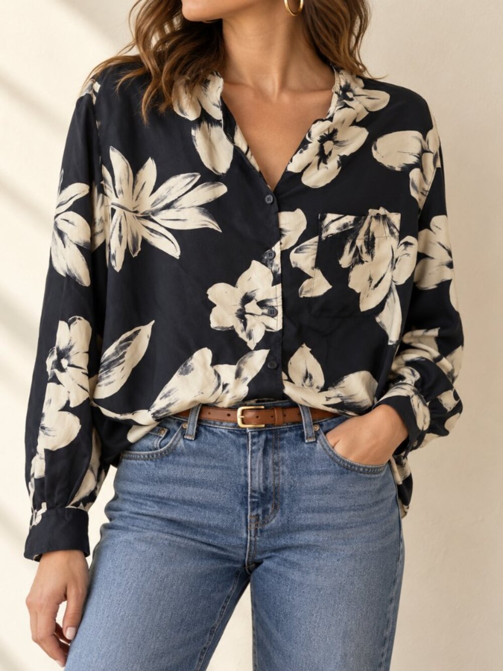 Anne Klein II 100% Silk Floral Blouse - Size 14